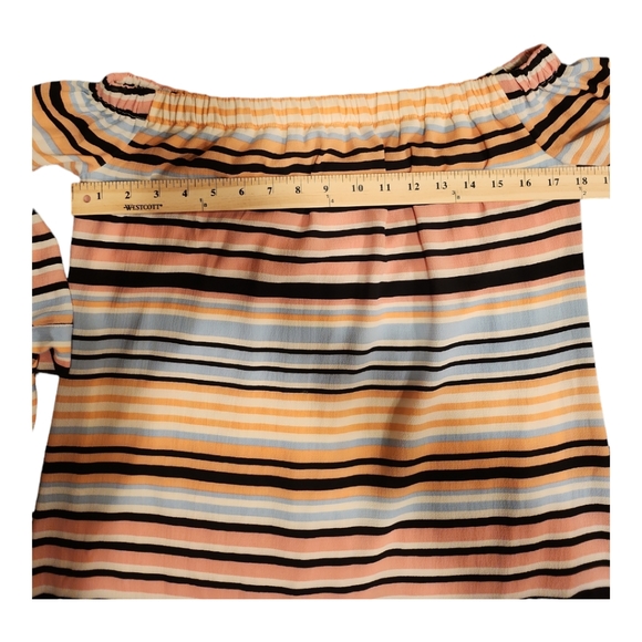 AS YOU WISH Multicolor Striped Off Shoulder Shift Half Sleeve Dress Size S - Picture 3 of 5